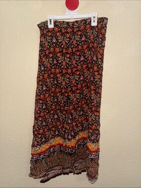 Urban Gypsy Boho Floral Maxi Skirt Womens Medium Front Slit Button Front